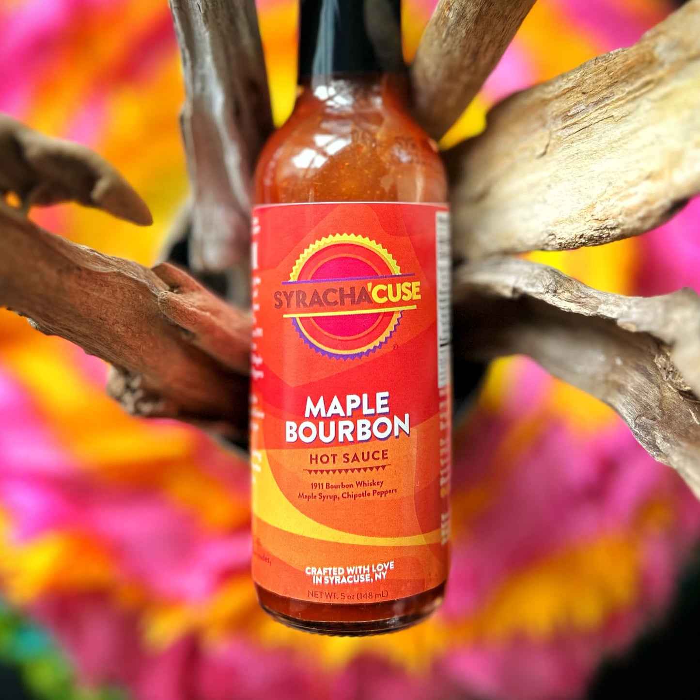 MAPLE BOURBON HOT SAUCE, Satisfying heat, smooth bourbon flavor made with 1911 bourbon whiskey.