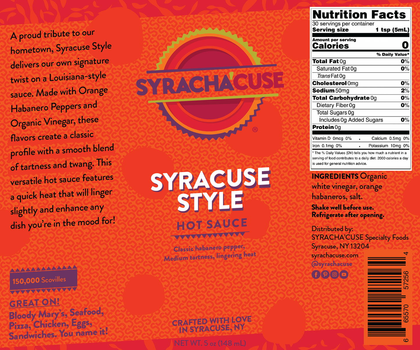 SYRACUSE STYLE HOT SAUCE, Syracuse's favorite hometown hot sauce.