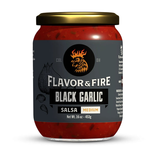BLACK GARLIC SALSA, garlic, medium heat you're nacho's just met their new best friend