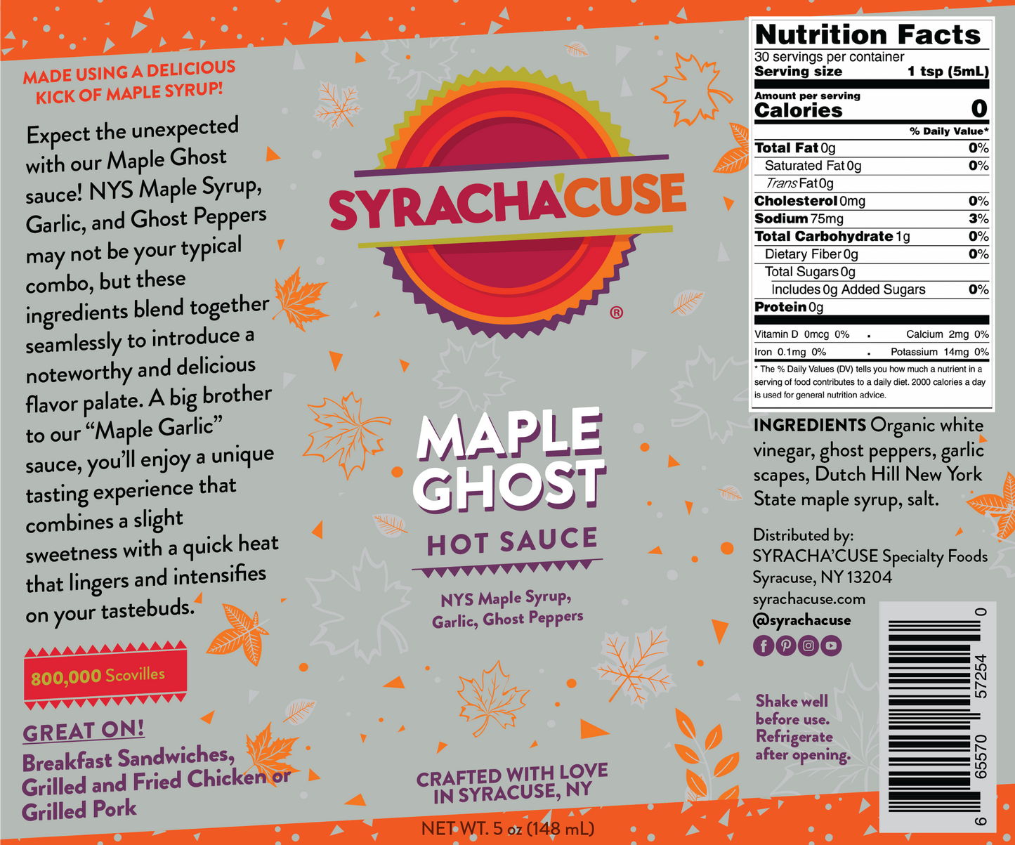 MAPLE GHOST Hot Sauce Made with Local NYS Maple Syrup