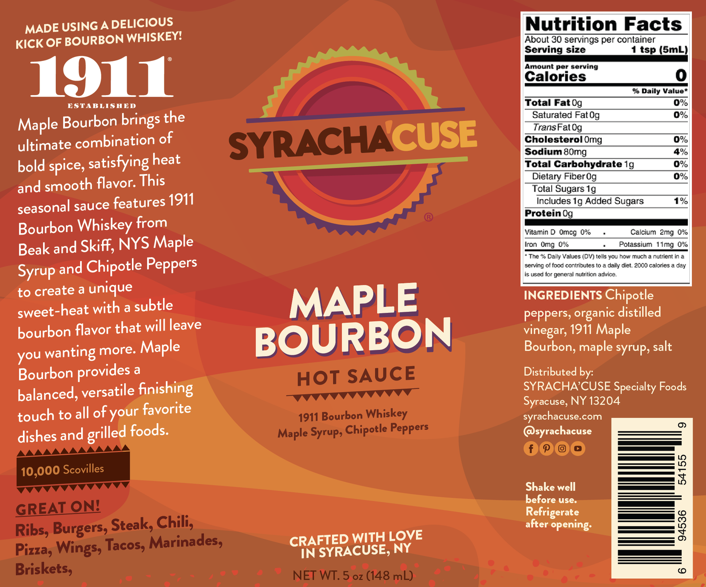 MAPLE BOURBON Hot Sauce Made with 1911 Bourbon Whiskey
