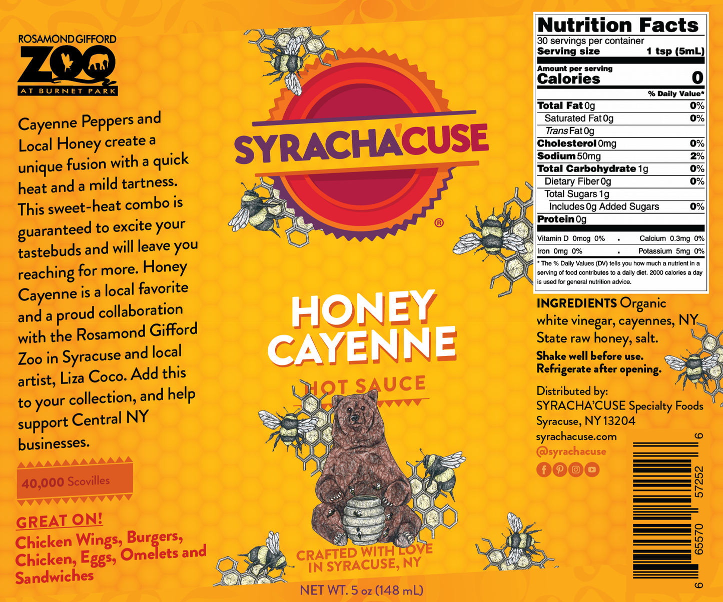 HONEY CAYENNE HOT SAUCE, infused with local honey, art and our hometown zoo.